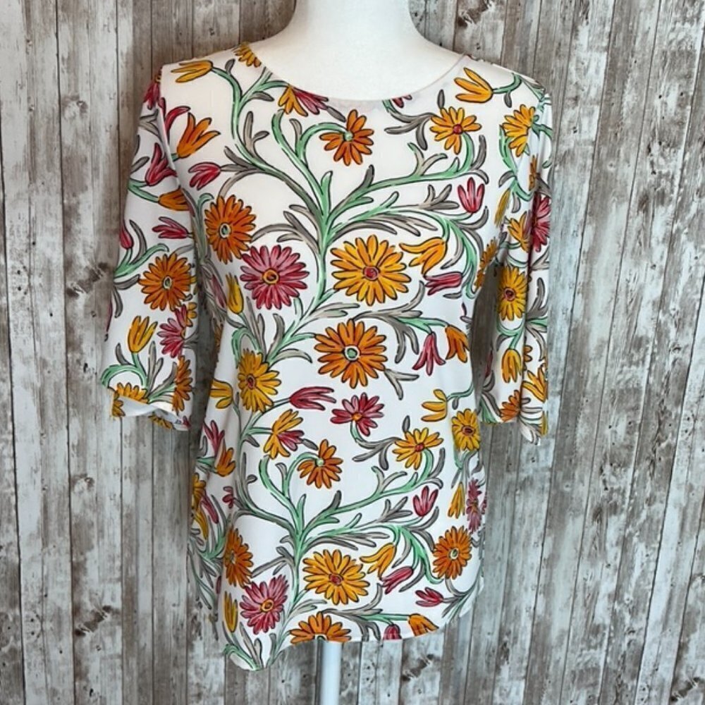 Ann Taylor Factory White Floral Blouse size Small